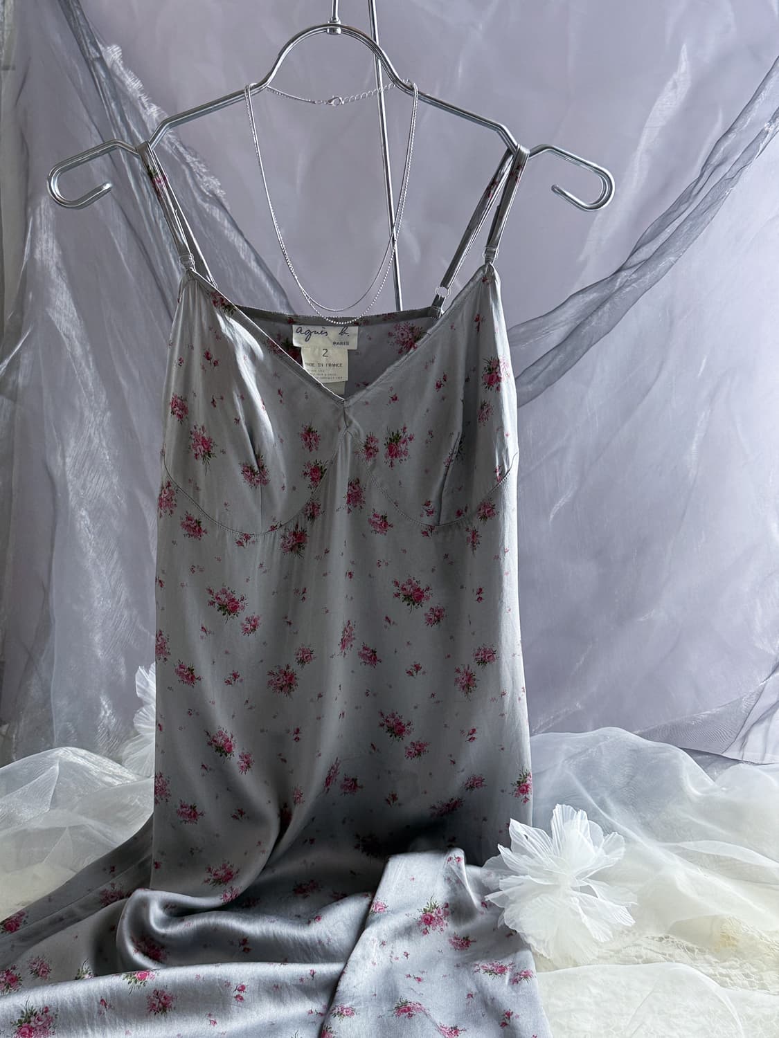 100% SILK Floral Silver Slip 0182 상품이미지2
