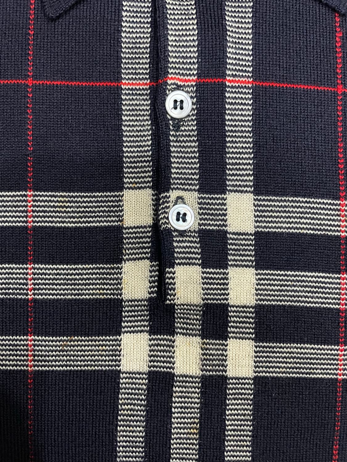 버버리 90s 노바체크 메리노울 카라넥 니트 네이비 상품이미지4