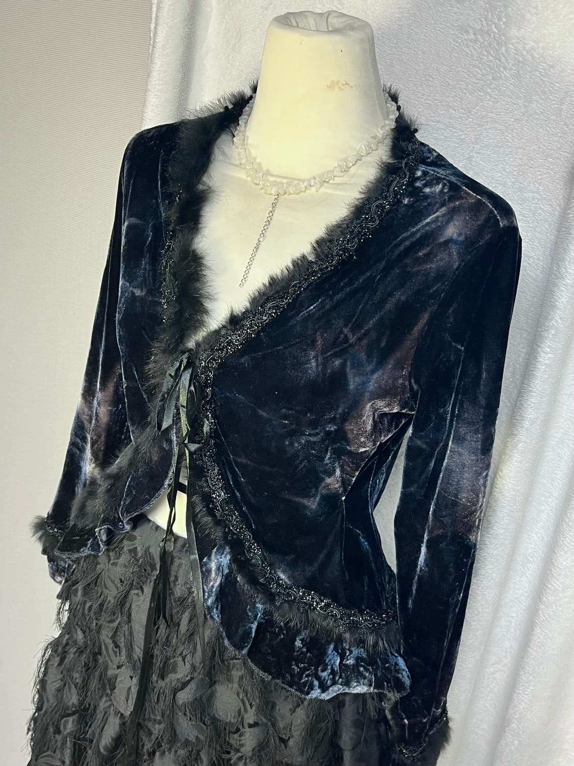 빈티지 퍼 디테일 벨벳 가디건 상품이미지1