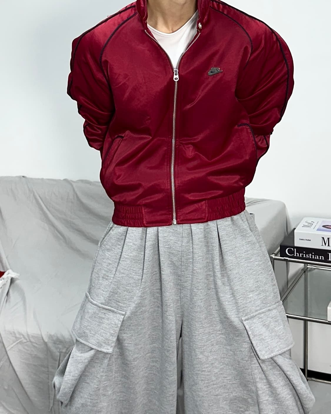 나이키 00s 버건디 메탈로고 져지 L 상품이미지3