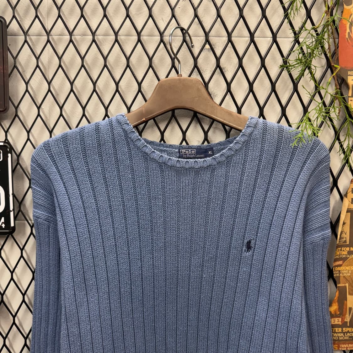 폴로 랄프로렌 골지 니트 네이비 포니 로고 포인트 스카이블루 상품이미지3