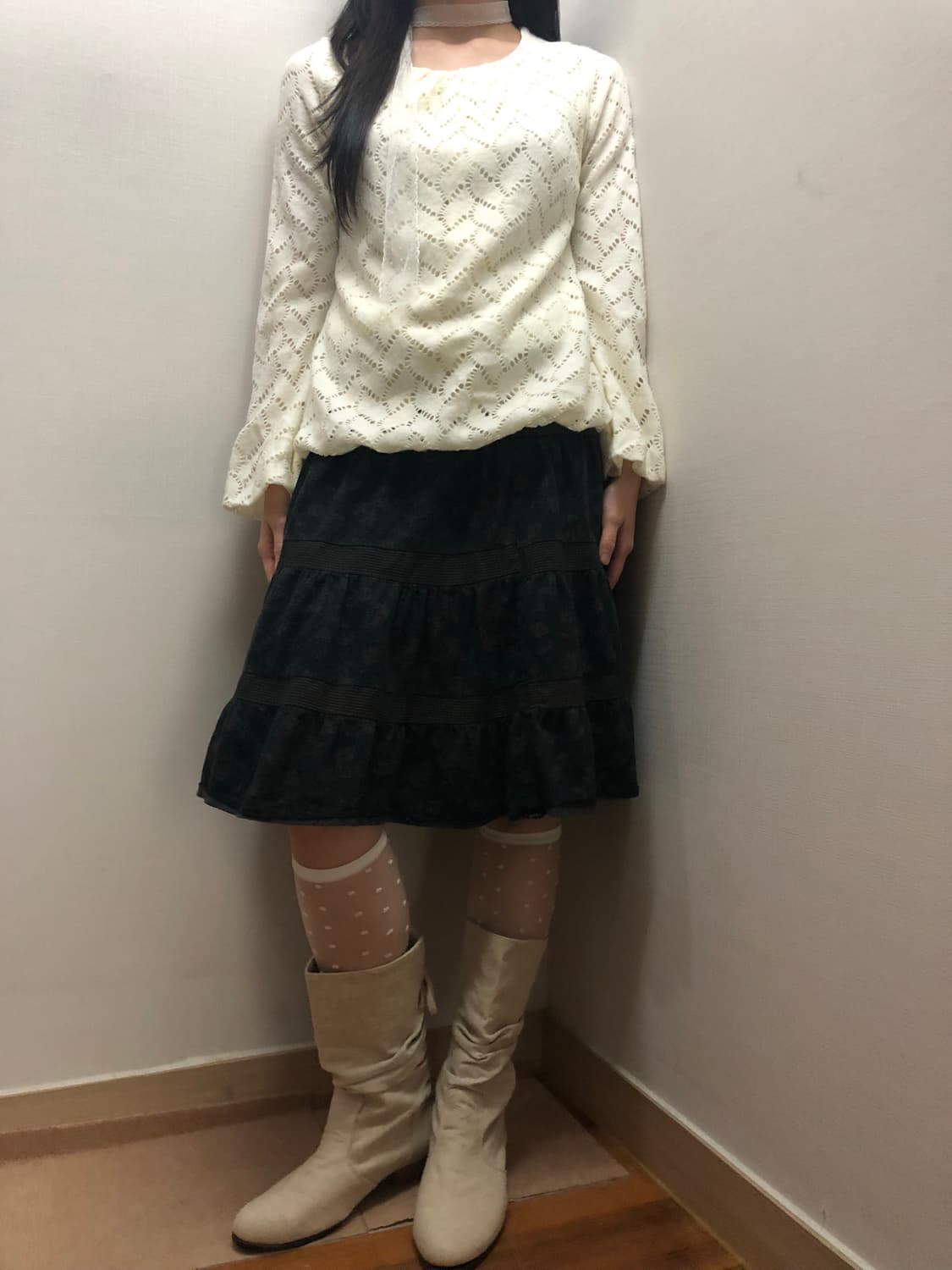 빈티지 딥 카키 모리 프릴 스커트 상품이미지3
