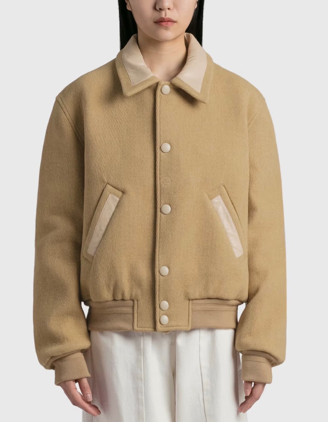 (S) 렉토 버틀러 퍼 레더 콘트라스트 카라 울 바시티 재킷 베이지 상품이미지1