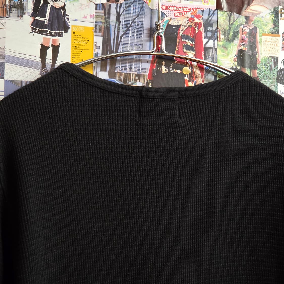 JPN 블랙 프라임 자수 레터링 와플 롱슬리브 상품이미지5