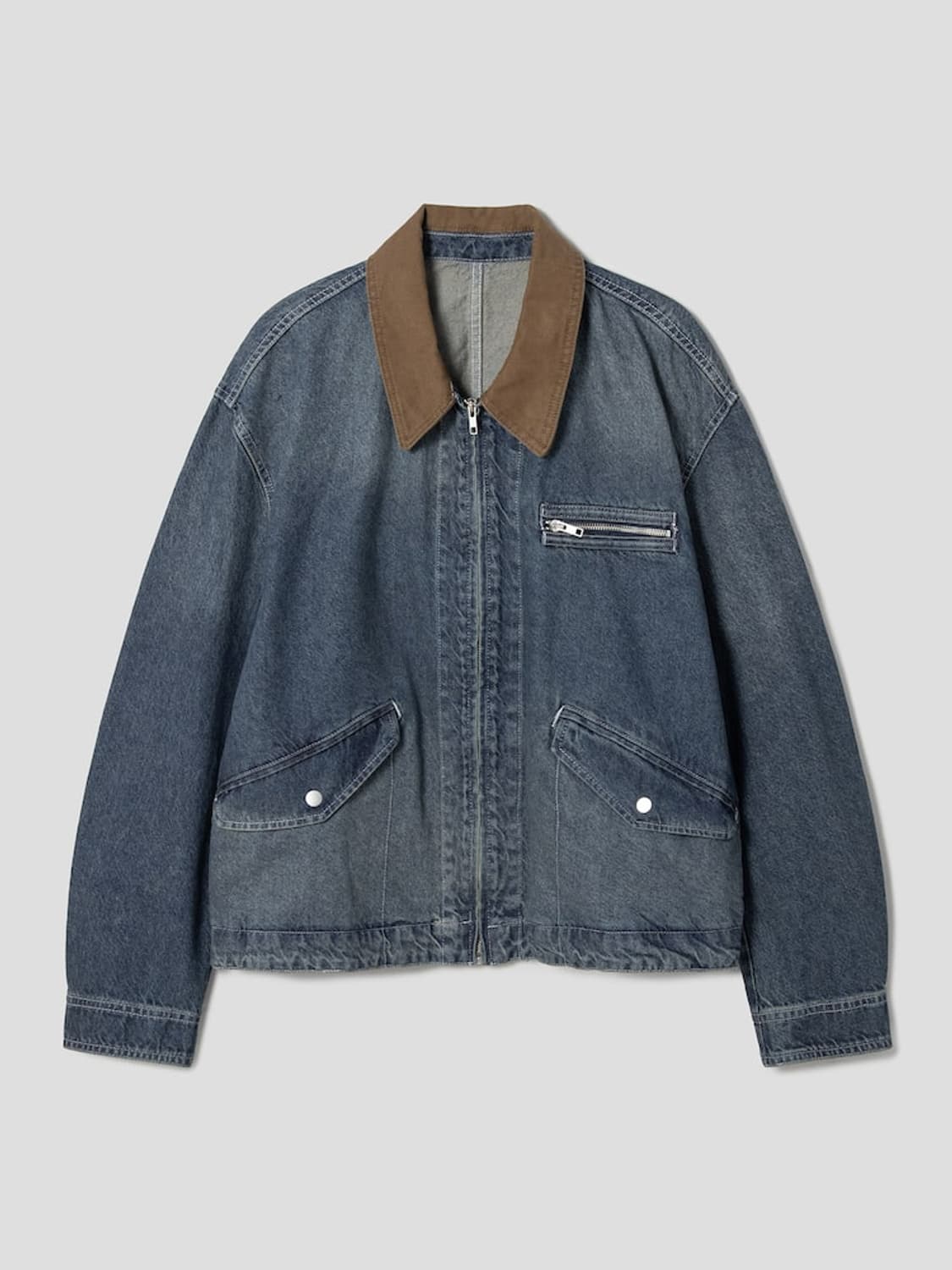 (XL) 카라 배색 집업 워크 데님 자켓 블루 에잇세컨즈 상품이미지1