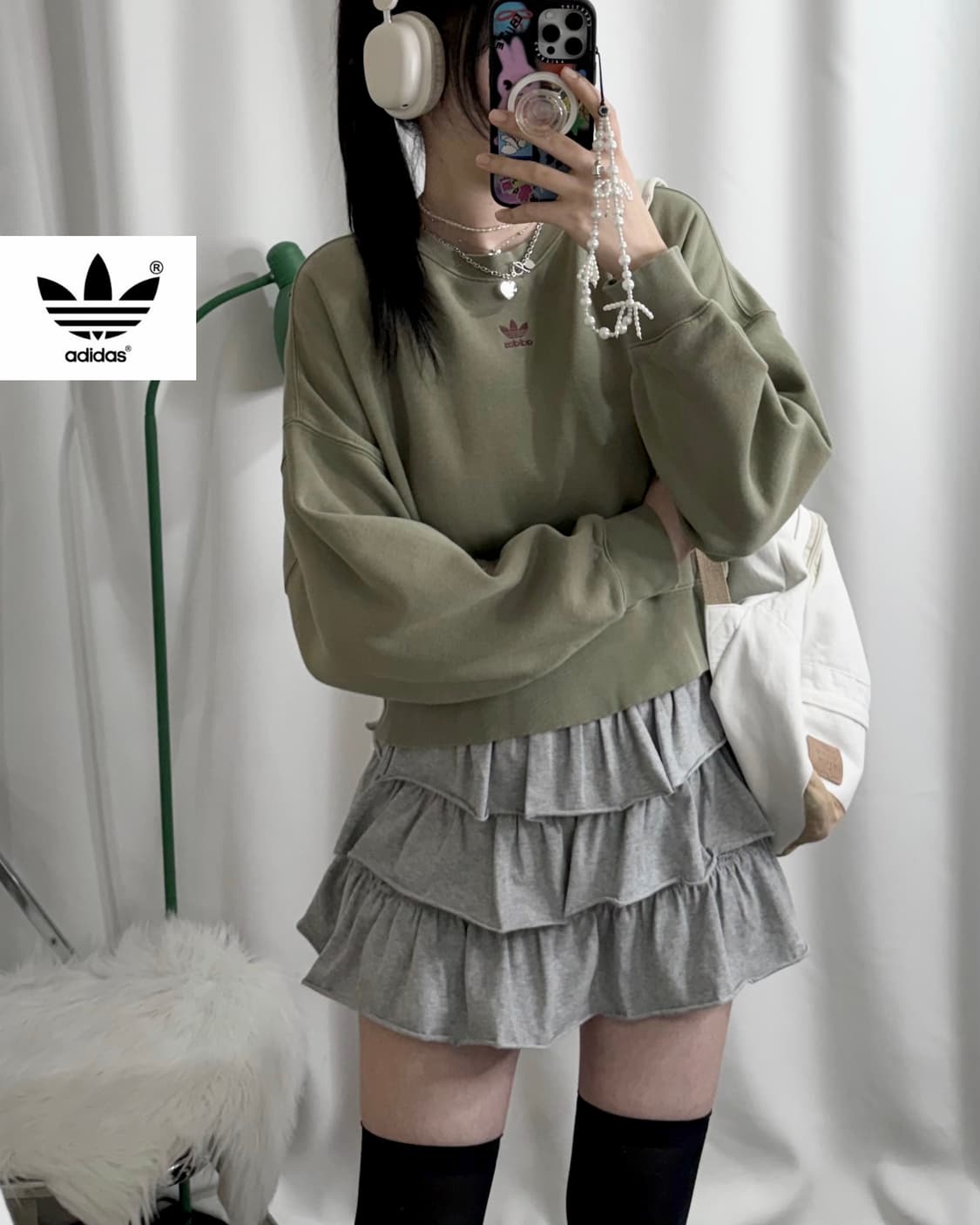 아디다스 카키 크롭 파이어버드 맨투맨 상품이미지1