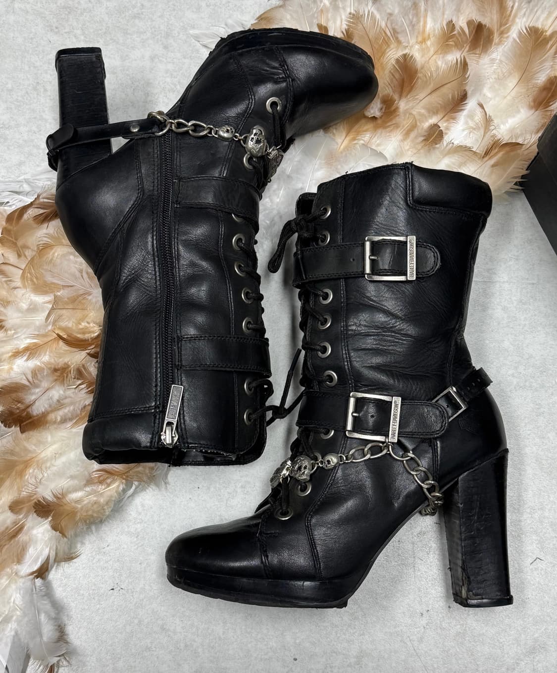 할리데이비슨 희귀매물 해골&로고 실버체인 구두 상품이미지3