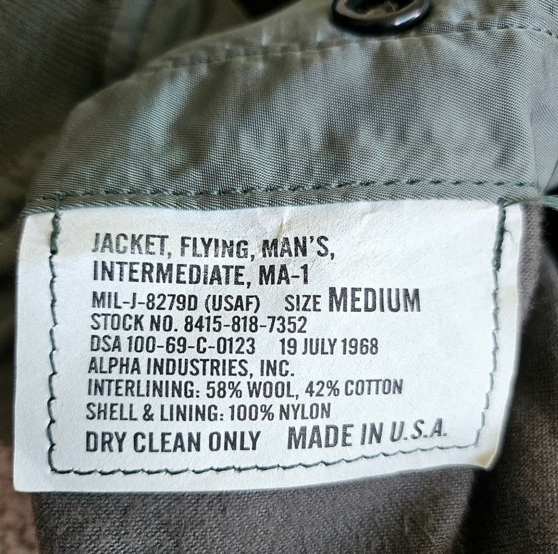 알파인더스트리 1968정밀복각 MA-1 상품이미지5