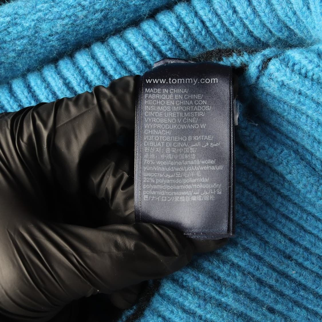 타미힐피거 블루 블록 체크 울 터틀넥 니트 L 상품이미지6