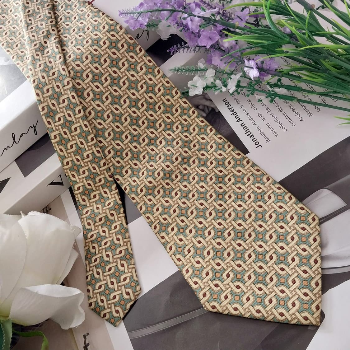 안젤로 빌로레세 실크 기하 패턴 넥타이 9.7cm A+~A등급 K1312 상품이미지2