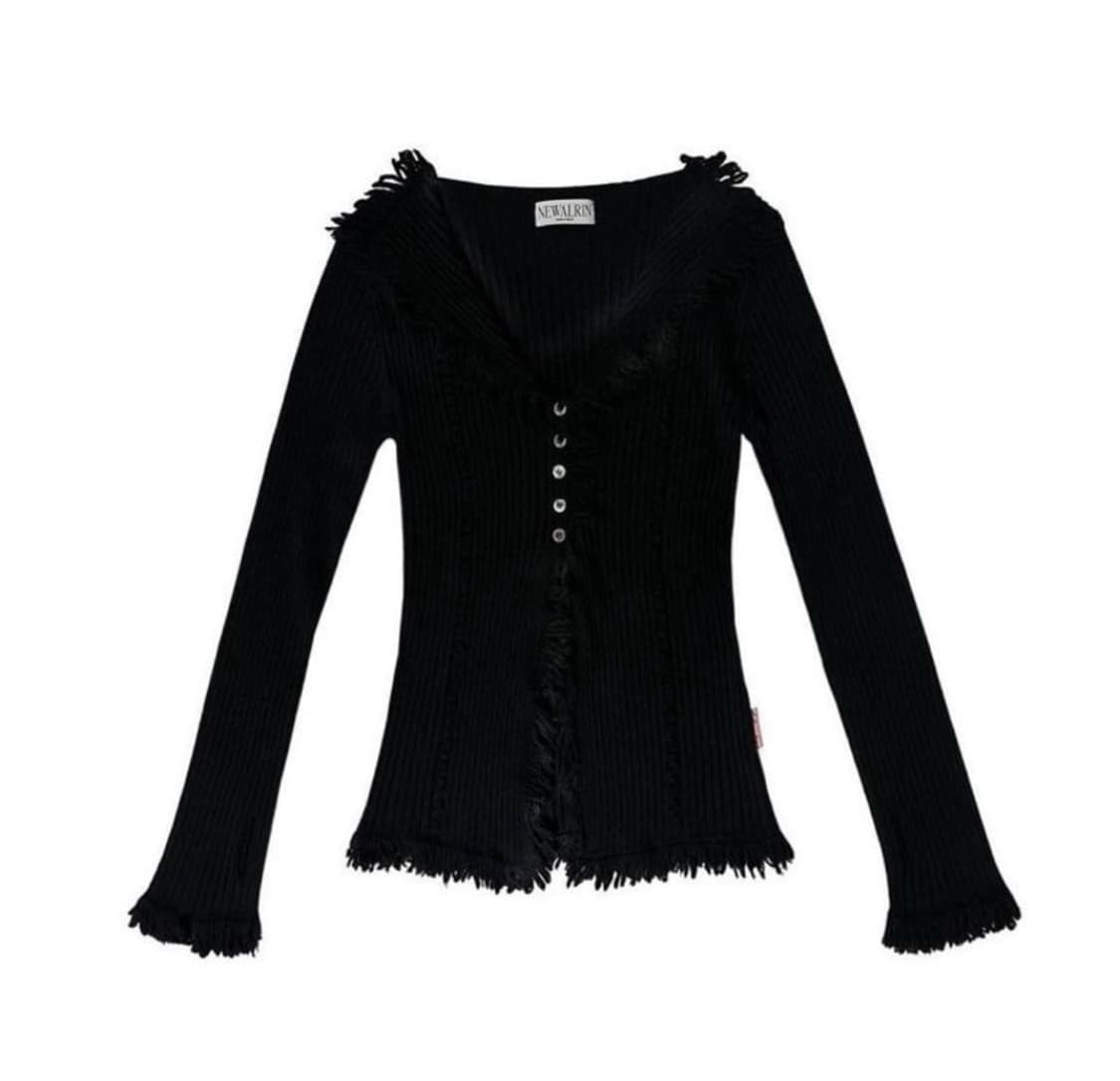 뉴얼린 보헤미안 태슬 니트 가디건 블랙  상품이미지1