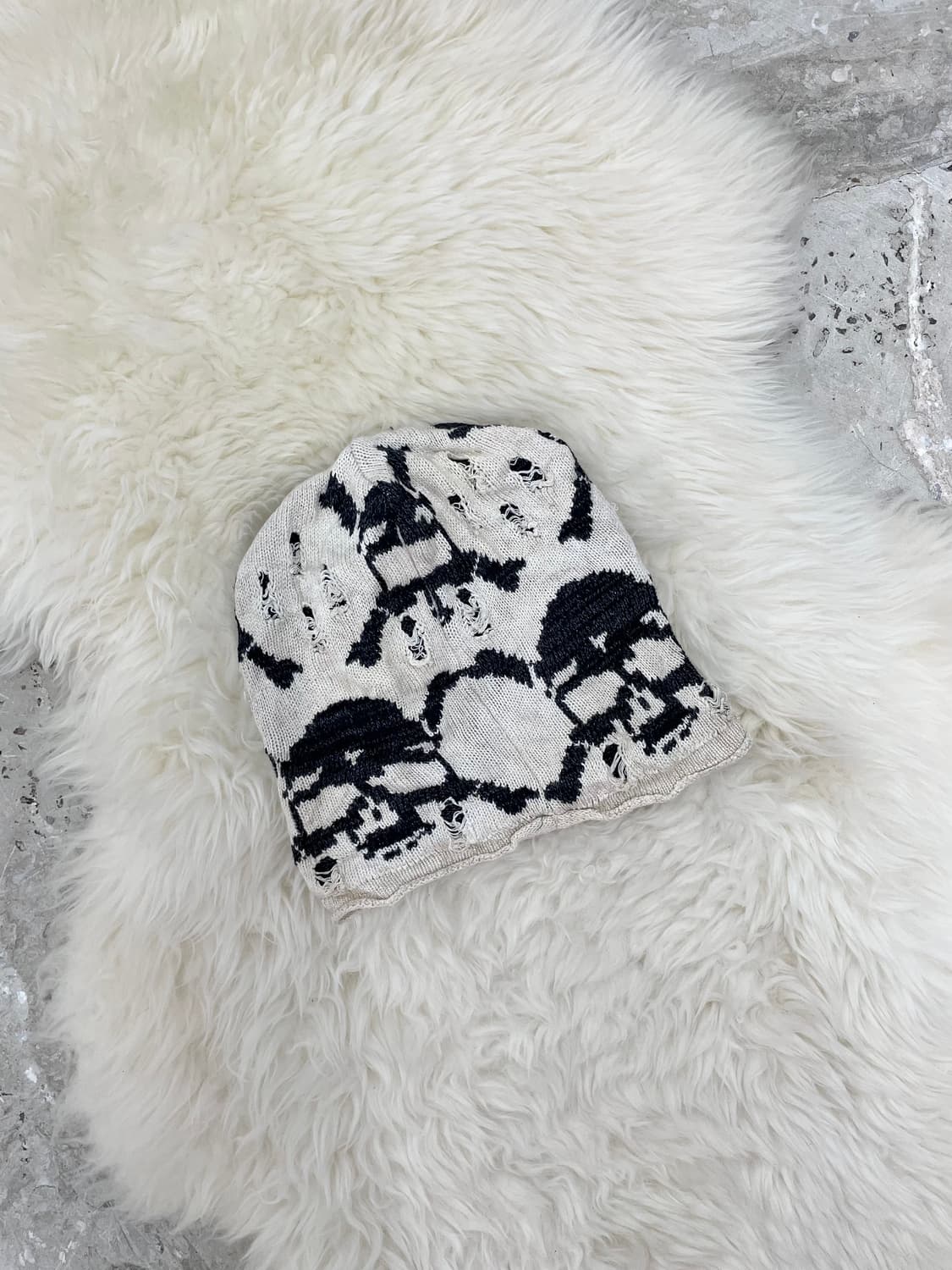 펑크 스컬 데미지 루즈 비니💀 상품이미지4