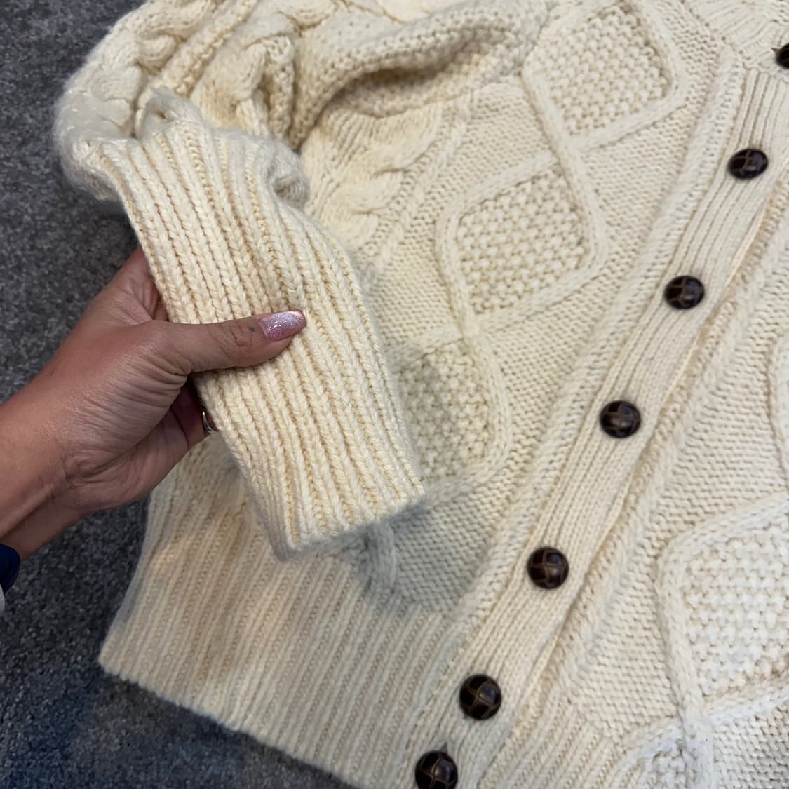 빈티지 아이보리 꽈배기 벌룬 니트 가디건M-L 상품이미지3