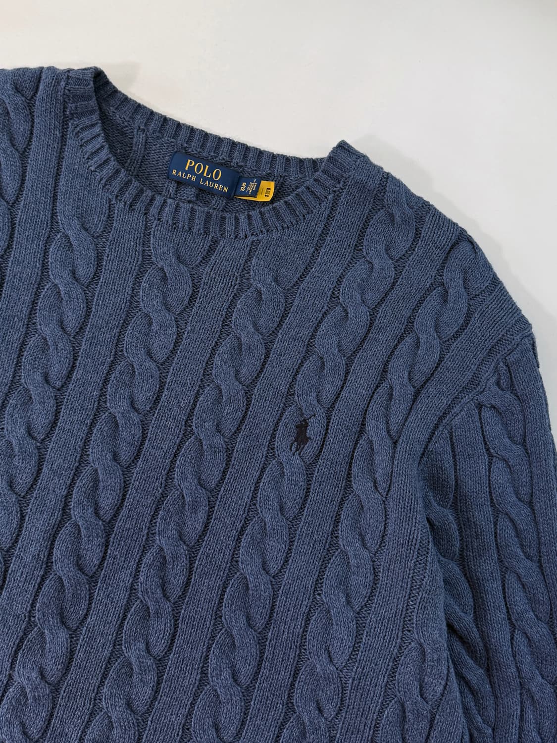 폴로 랄프로렌 오버핏 신형 QR라벨 인디고블루 코튼 케이블 니트 상품이미지3