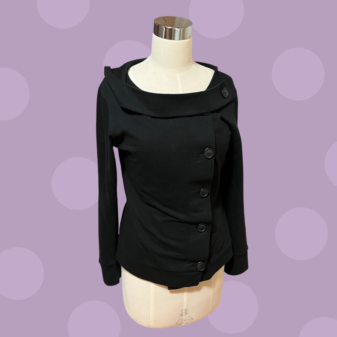 (실사O)미소녀 후드! 오스하이 스프링 넥 버튼 후드 블랙 상품이미지3