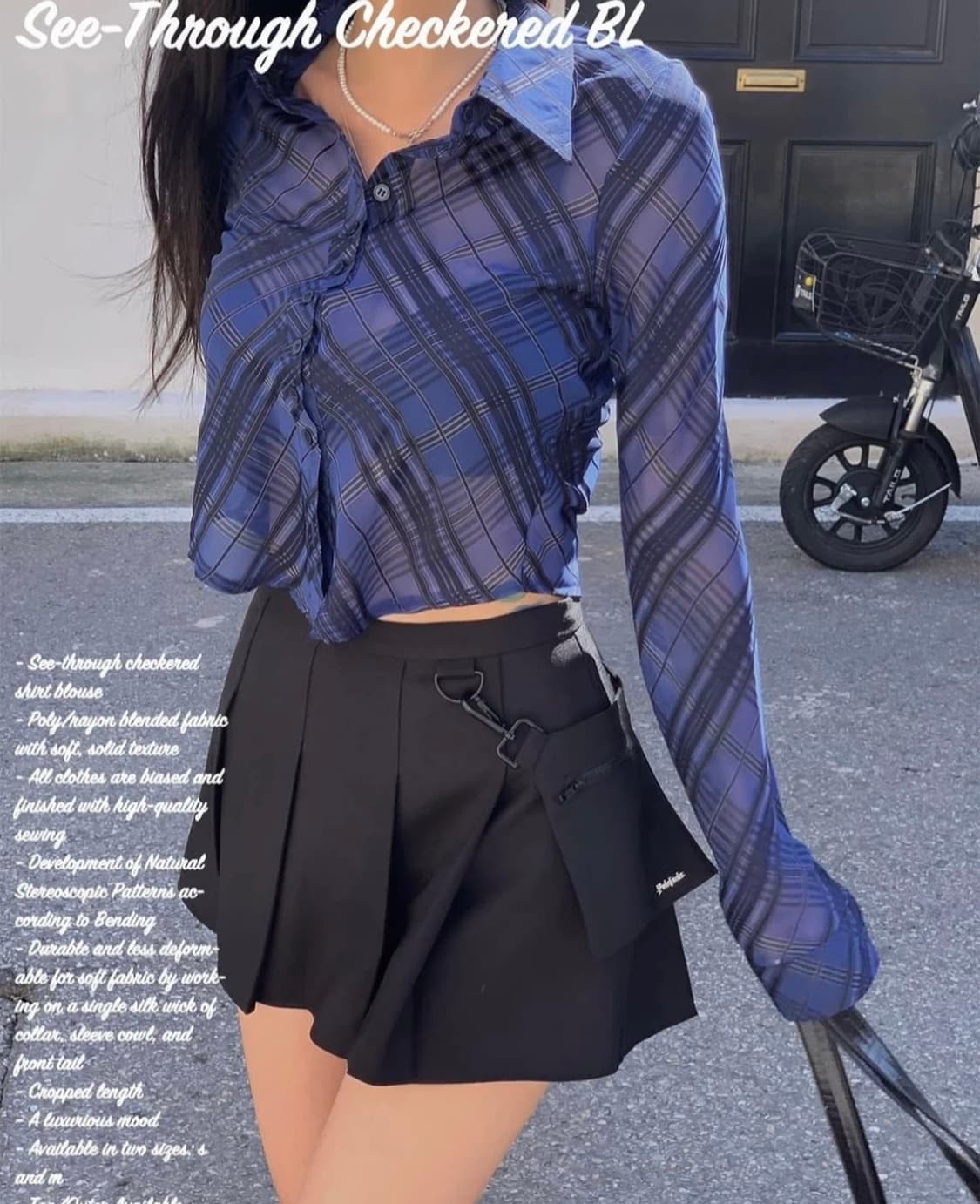 페일제이드 시스루 체크 셔츠 네이비 상품이미지1