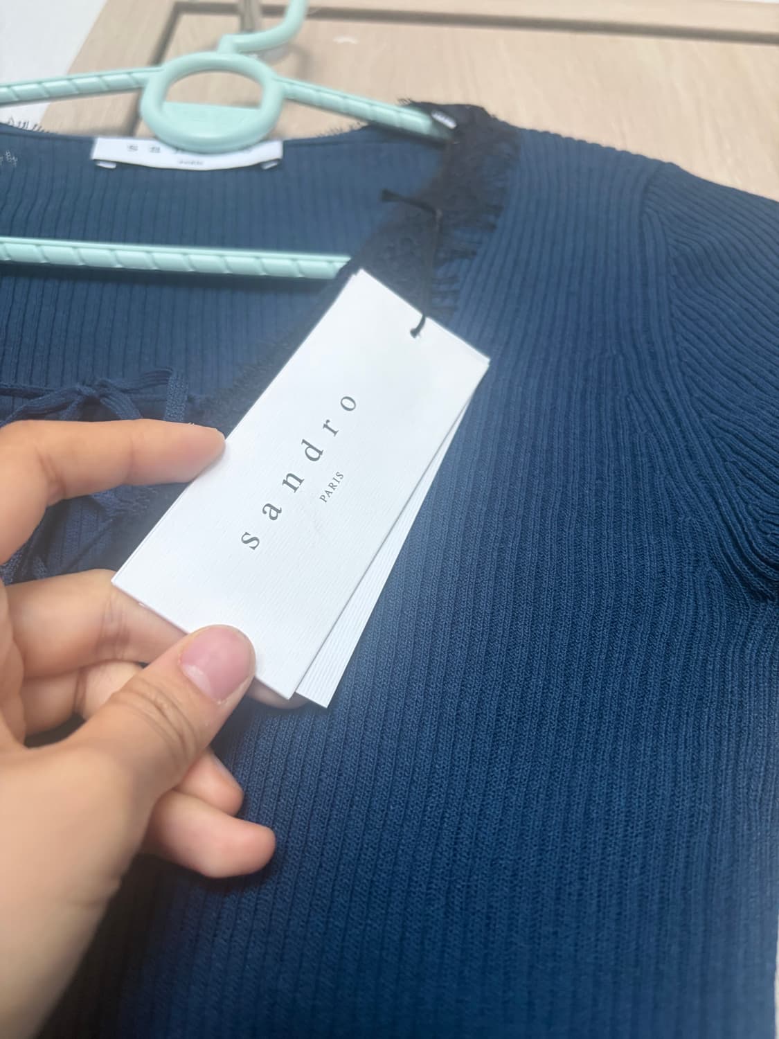 (새상품) Sandro 레이스 골지 니트 네이비 새상품 상품이미지2