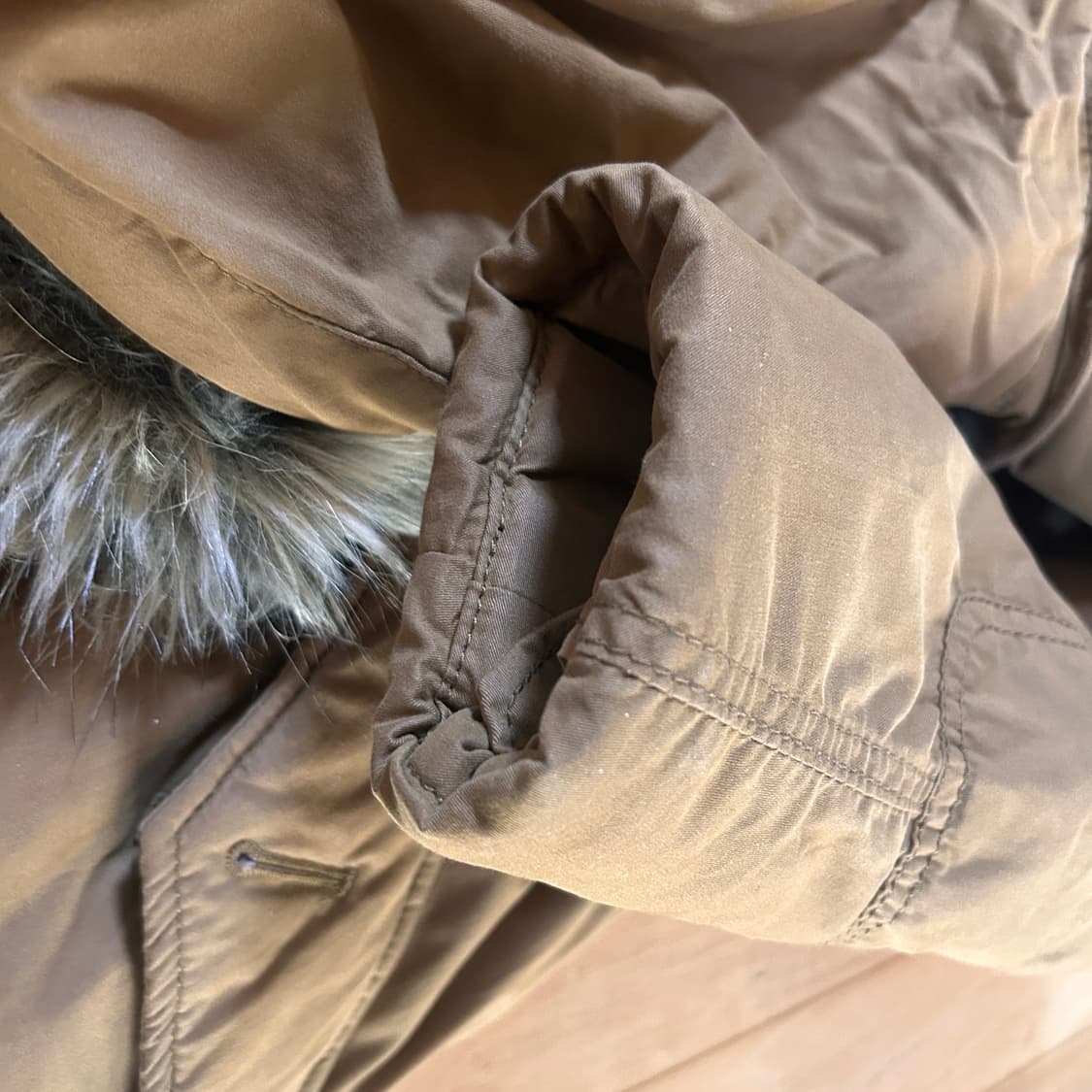 후아유 캘리포니아 빈티지 야상 패딩 M 카멜 허리끈조절 가능 상품이미지5