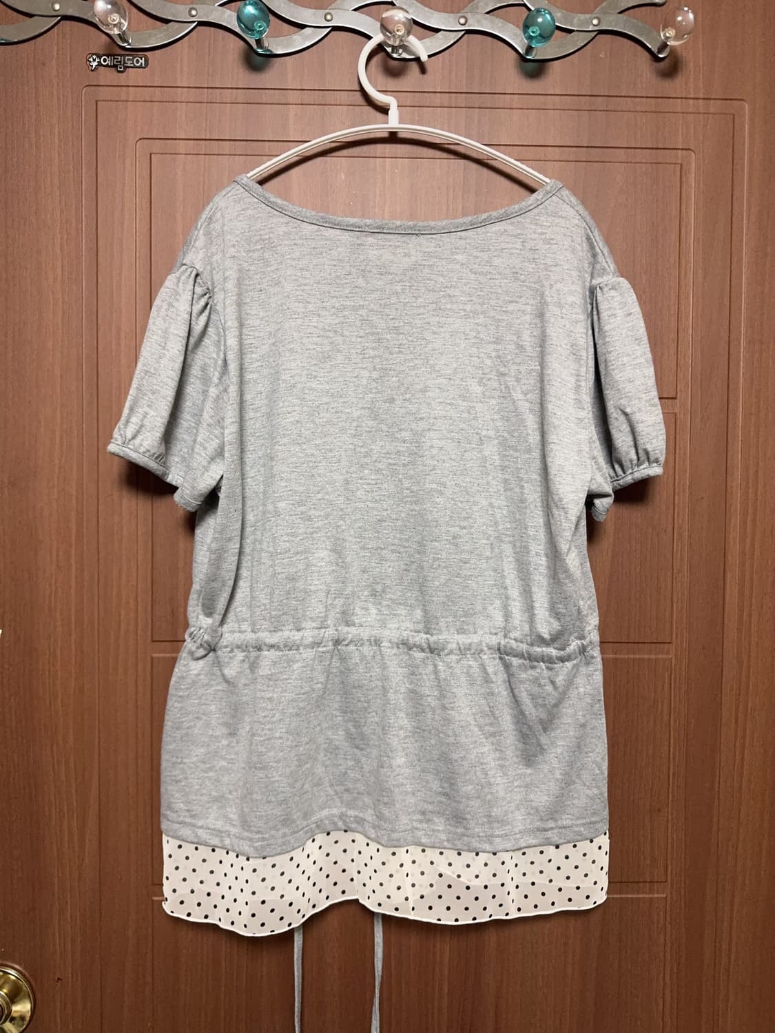 모리걸 하구미 일본 빈티지 그레이 레이어드 셔링 도트 블라우스 상품이미지2