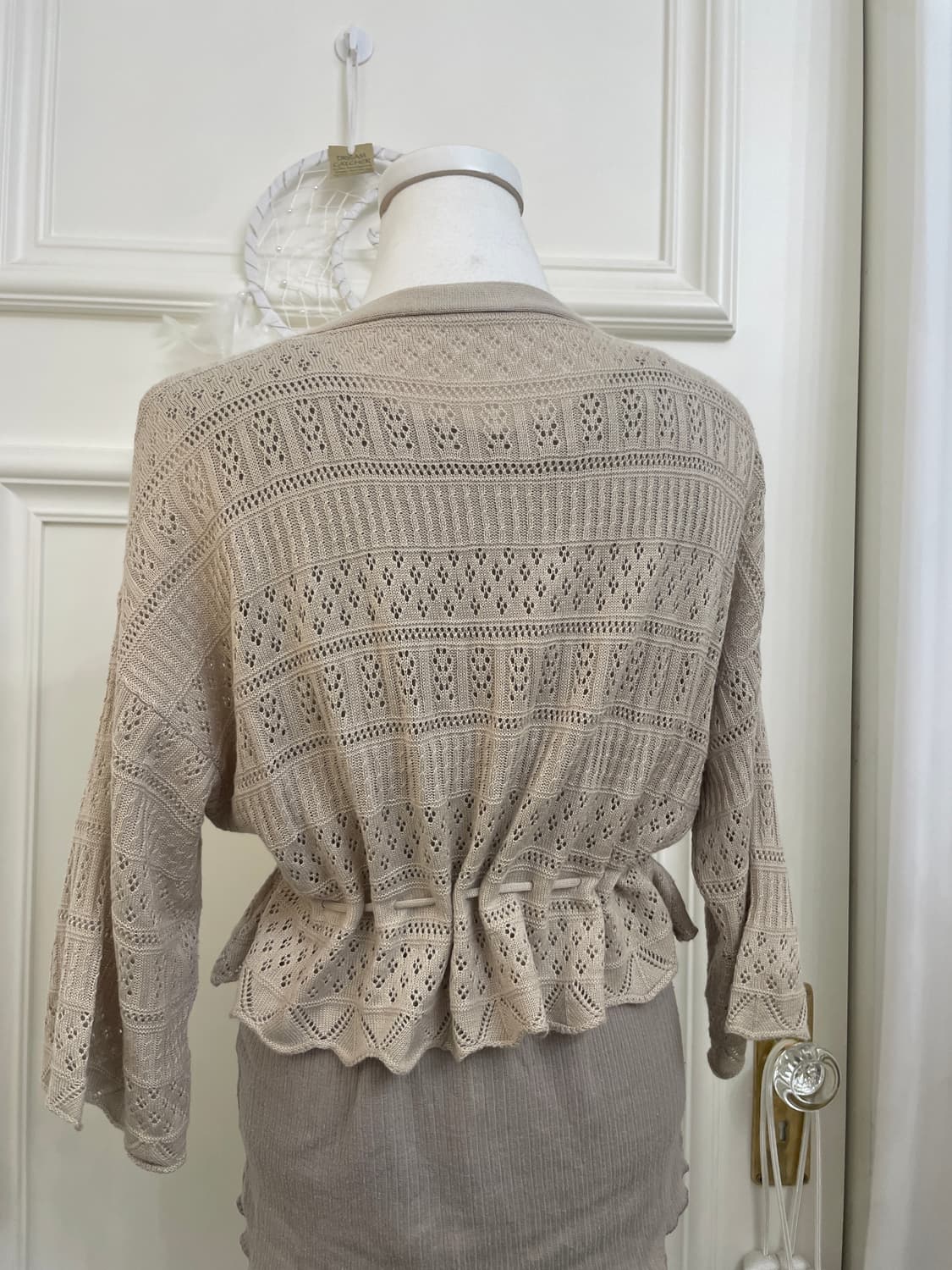 beige crochet cardigan&lace shirring sle 상품이미지4