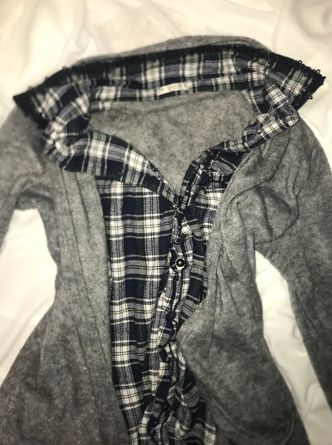 모리걸 체크 셔츠 레이어드 니트 가디건 상품이미지2