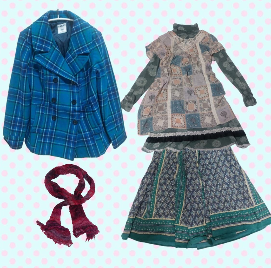 모리걸 히피 보헤미안 아오이유우 5피스 파랑 코디세트 상품이미지1