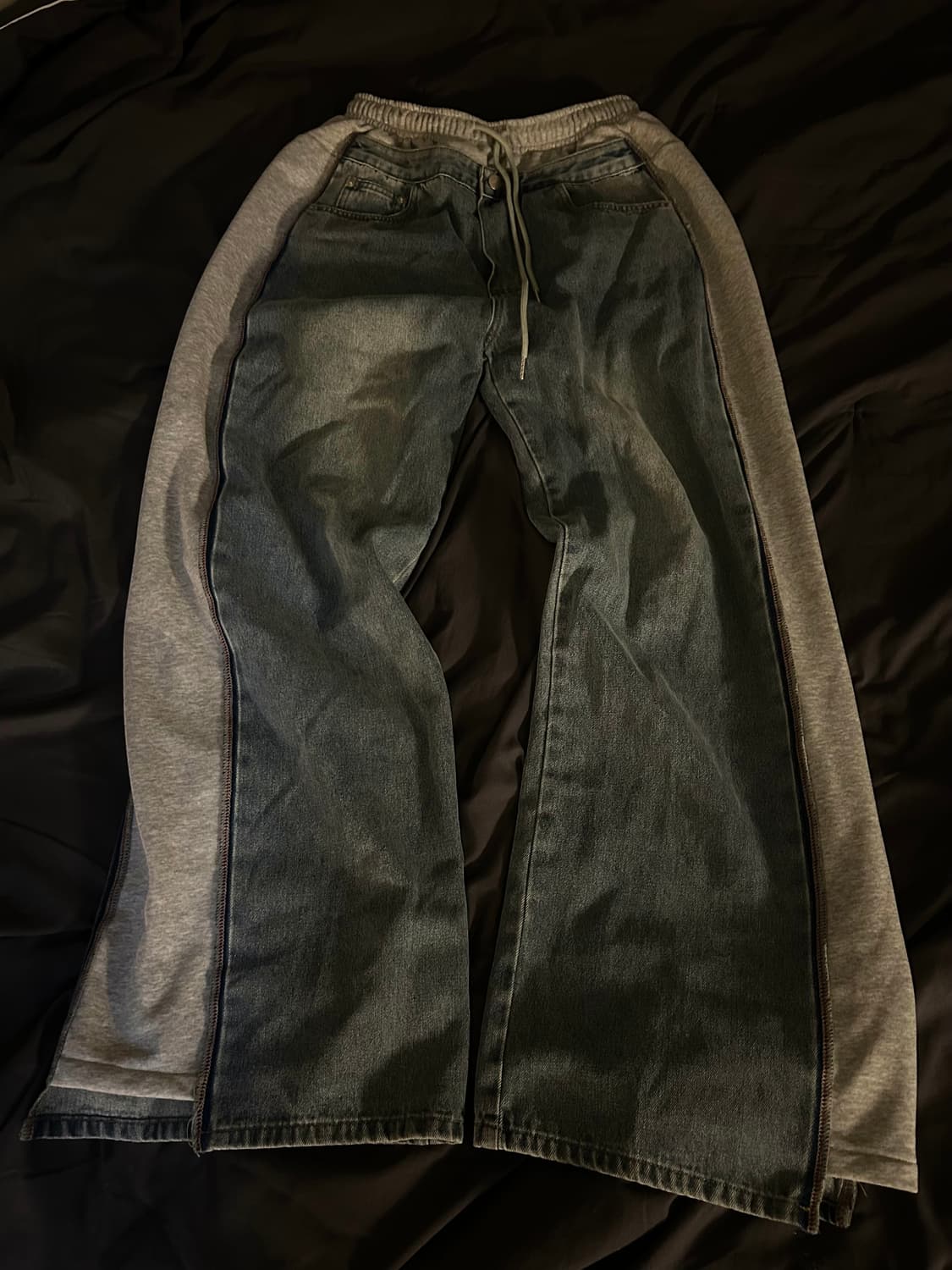 Cut Off Denim Layerd Wide Sweat Pants 상품이미지1