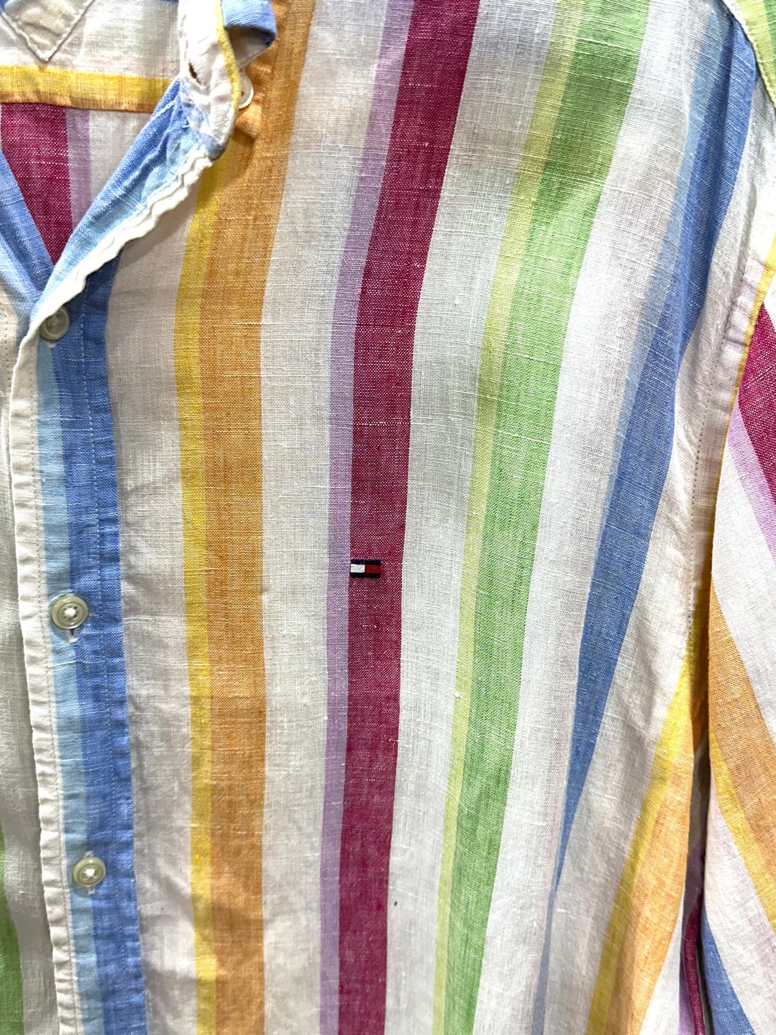 타미힐피거 멀티 컬러 스트라이프 린넨 긴팔 셔츠 M 상품이미지3