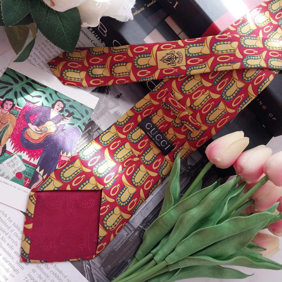 구찌 레드 승마 모티브 패턴 넥타이 9.2cm A+~A등급 K2469 상품이미지4