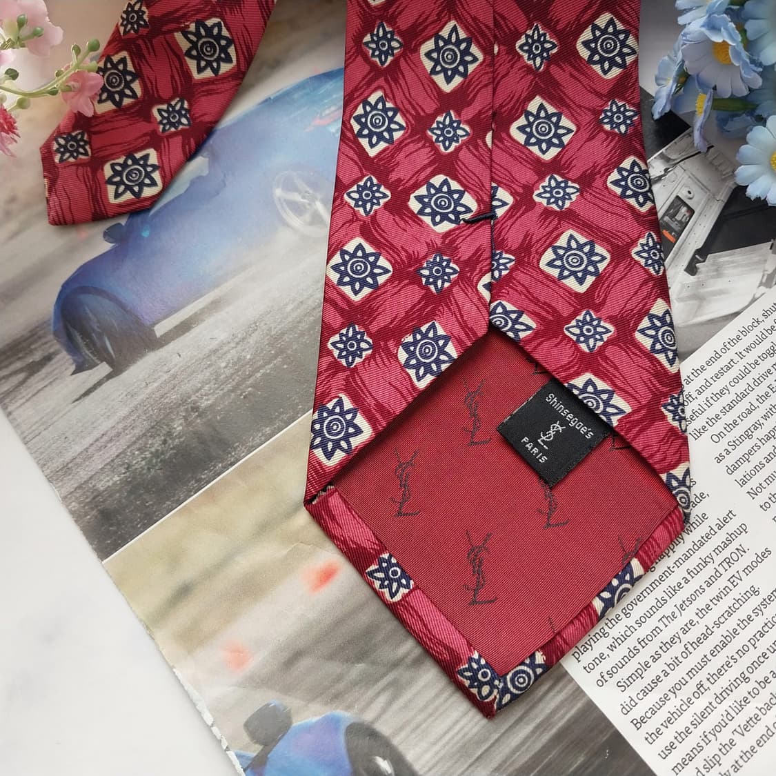 입생로랑 실크 진핑크 기하 패턴 넥타이 9.4cm A+등급 K1562
 상품이미지6