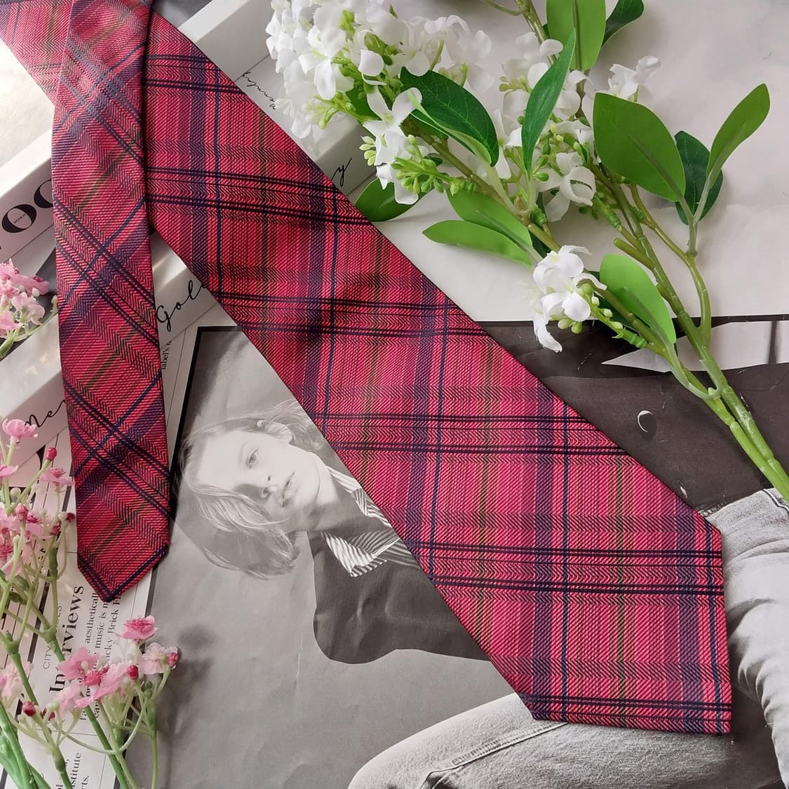 아쿠아스큐텀 실크 레드 자카드 패턴 넥타이 9.1cm A+등급 k2052 상품이미지3