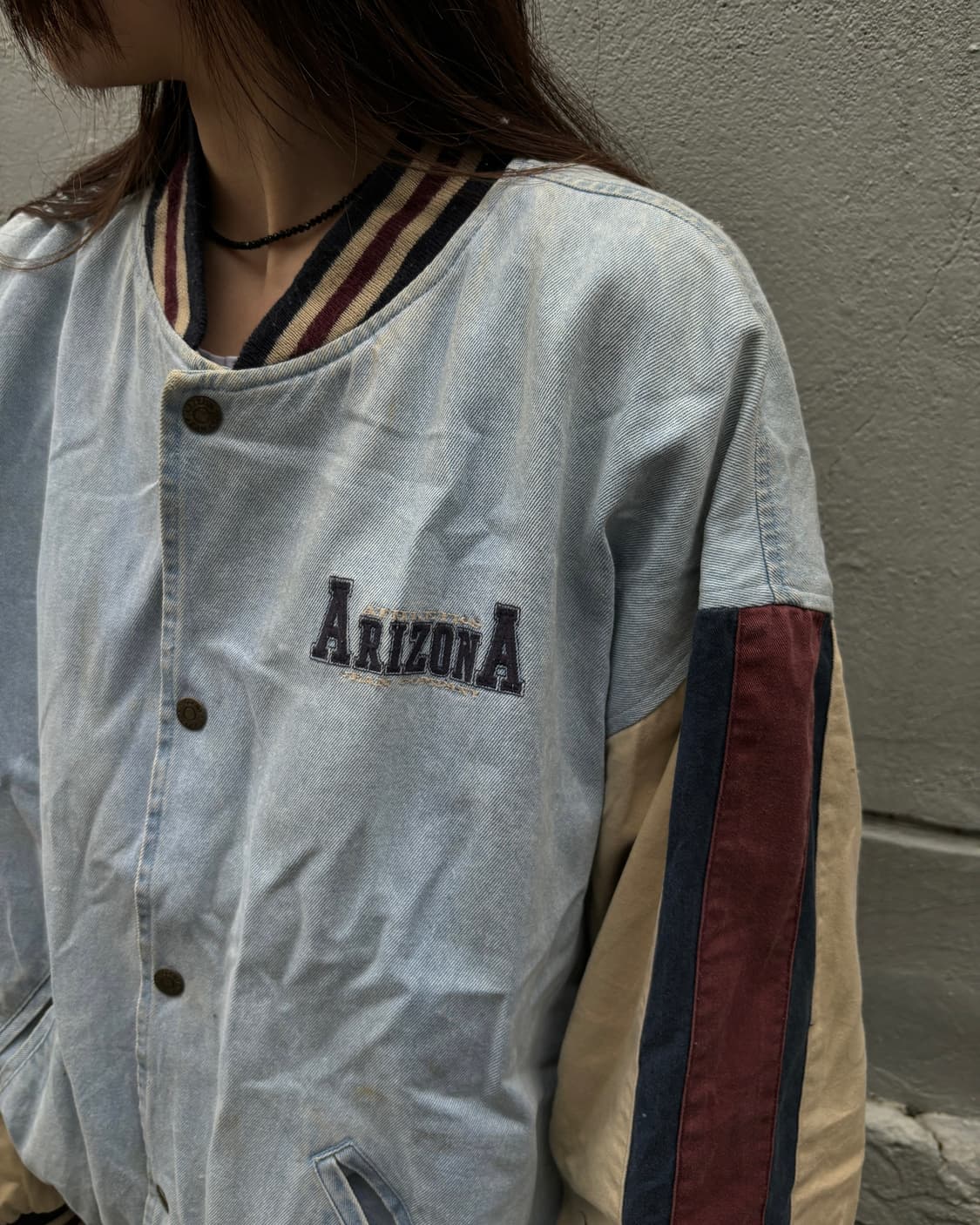 90s old vintage denim varsity jacket 상품이미지3