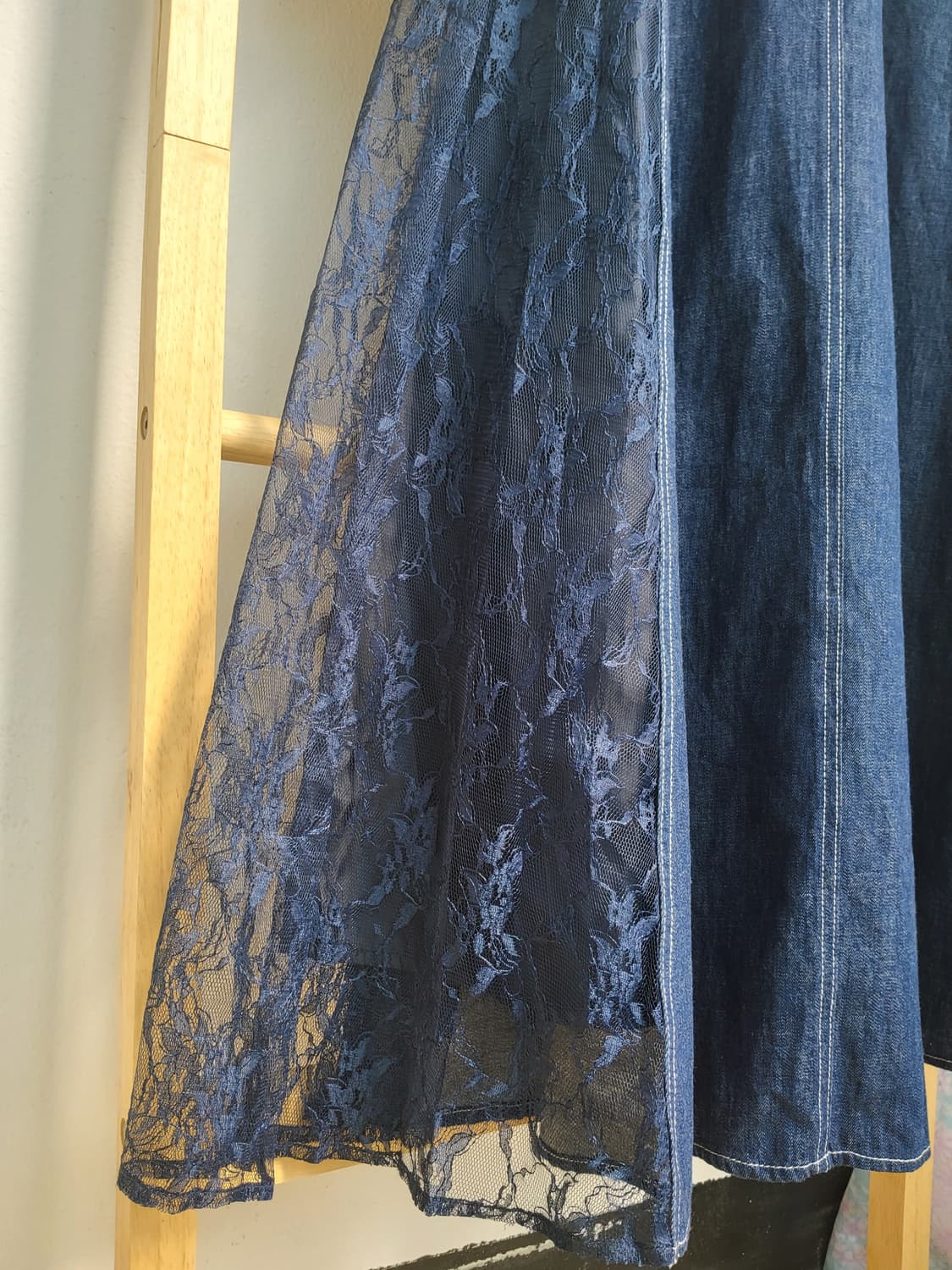 레이스 데님 멜빵 롱스커트 상품이미지4