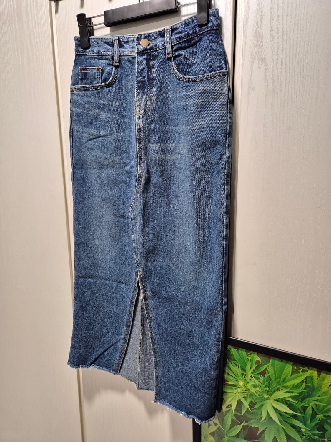 (새상품)vtg 중청 롱 데님 스커트 트임  스커트 상품이미지5