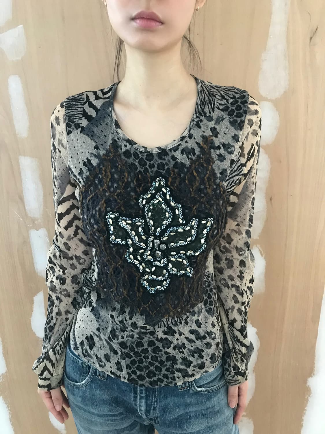 vintage brown pattern mash top 상품이미지1