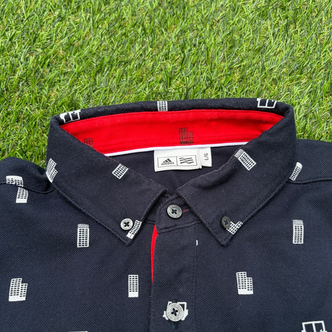 L)아디다스 패턴 PK카라 반팔 네이비 티셔츠 상품이미지4