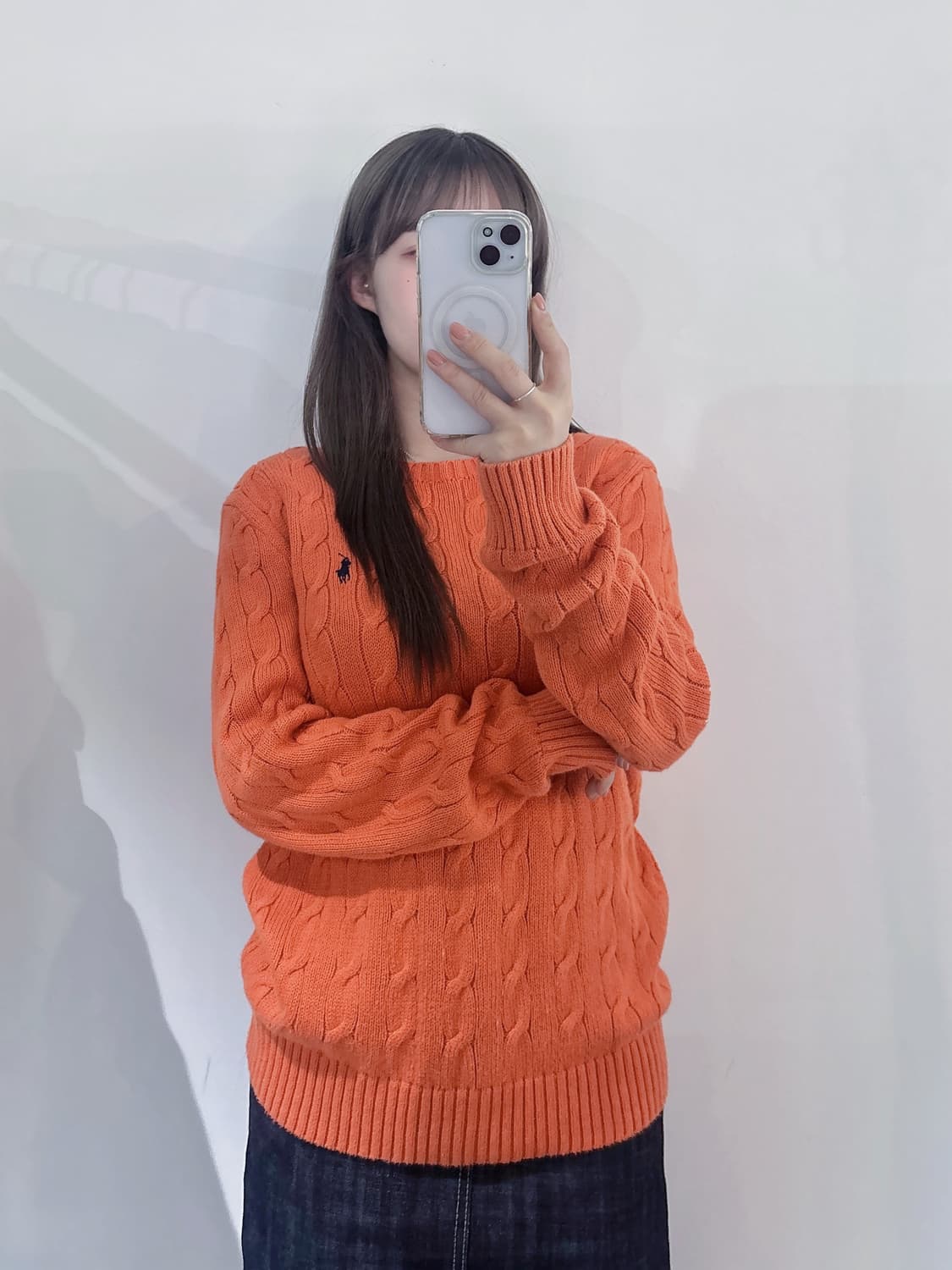 폴로랄프로렌 네이비포니 오렌지 케이블 니트 상품이미지1