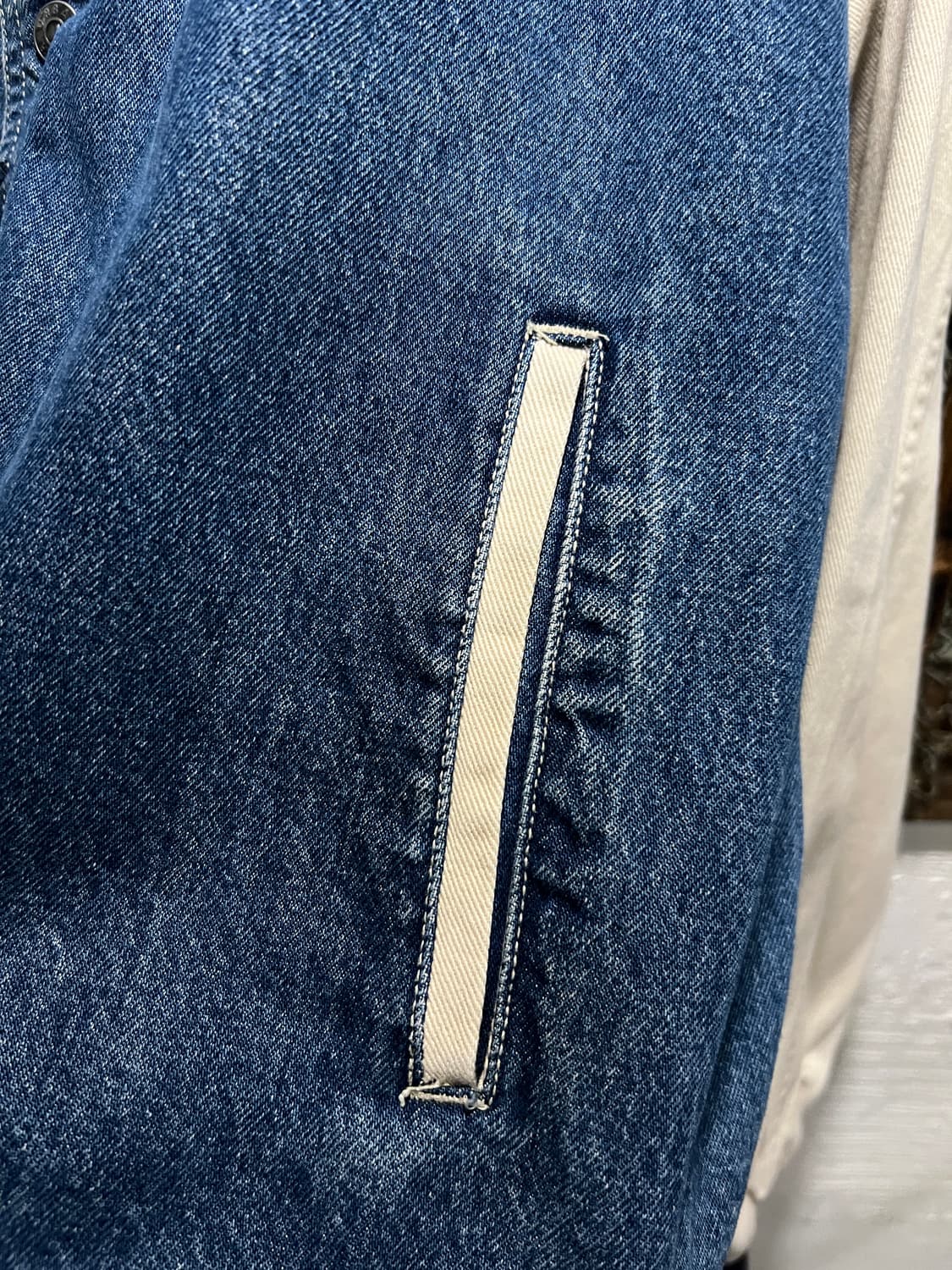 [2XL]90's USA 빈티지 데님 아이보리 바시티 자켓 상품이미지4