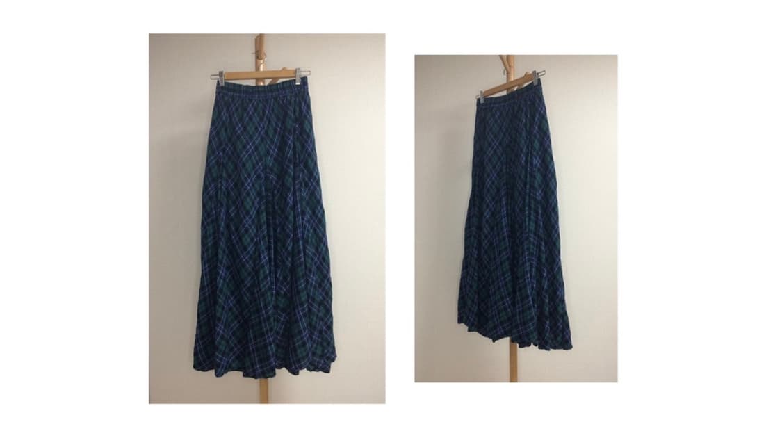 빈티지 그린 블루 체크 롱스커트 상품이미지2