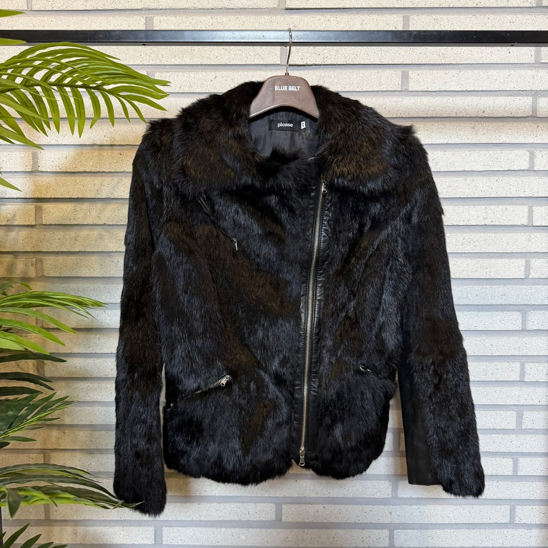 JPN VINTAGE 크롭 라이더 퍼 자켓 가죽소매 포켓지퍼 디테일 블랙 상품이미지2