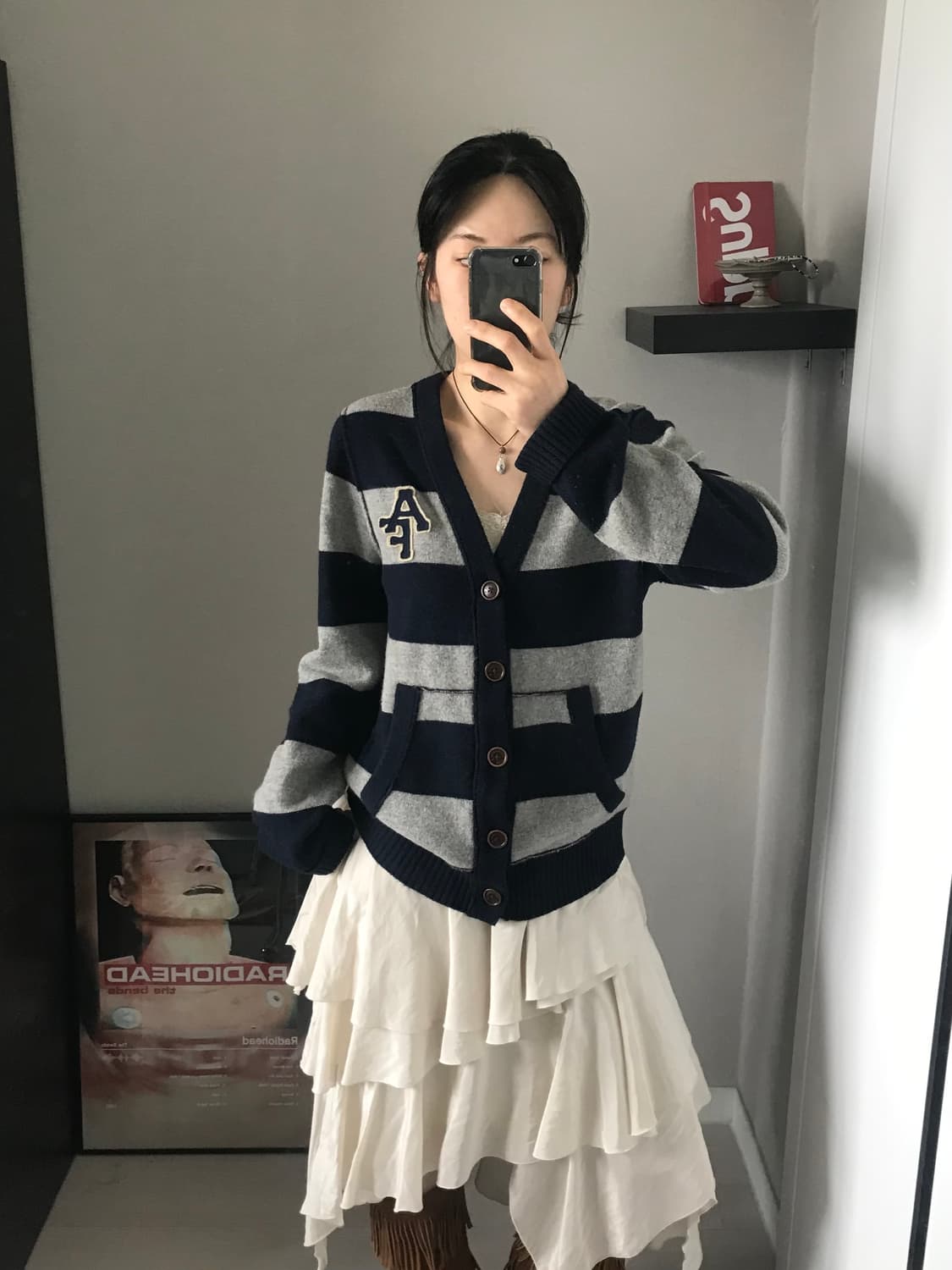 아베크롬비 자수 로고 스트라이프 울 니트 가디건 상품이미지1