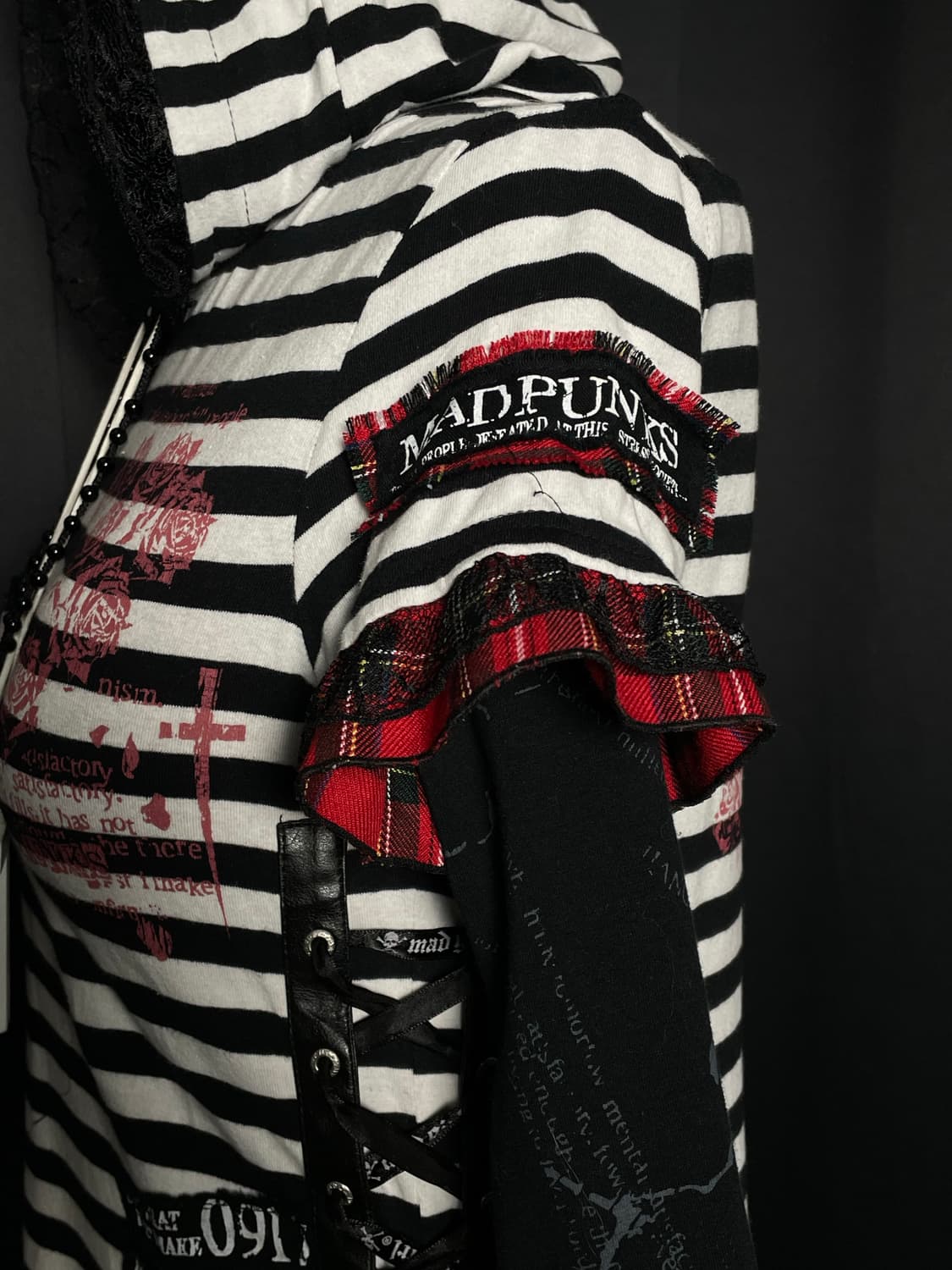 MAD PUNKS 매드 펑크 네코 고양이 귀 스트라이프 줄무늬 체크 후드 상품이미지5