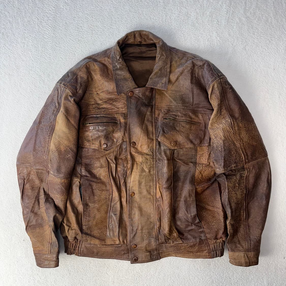 빈티지 워시드 레더 트러커 자켓 상품이미지1
