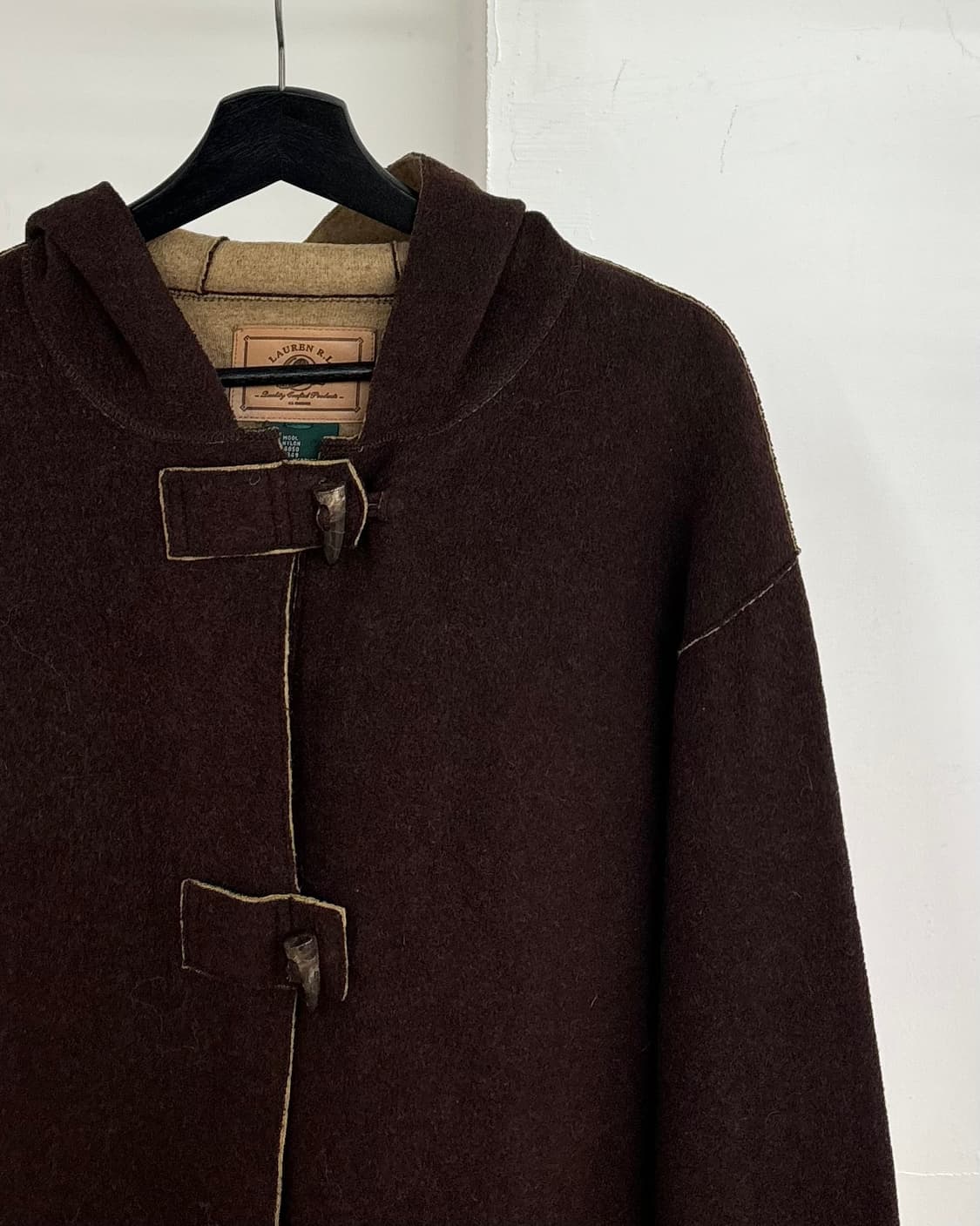 로렌 랄프 로렌 브라운 펠트 울 혼방 후드 더플 코트 상품이미지4