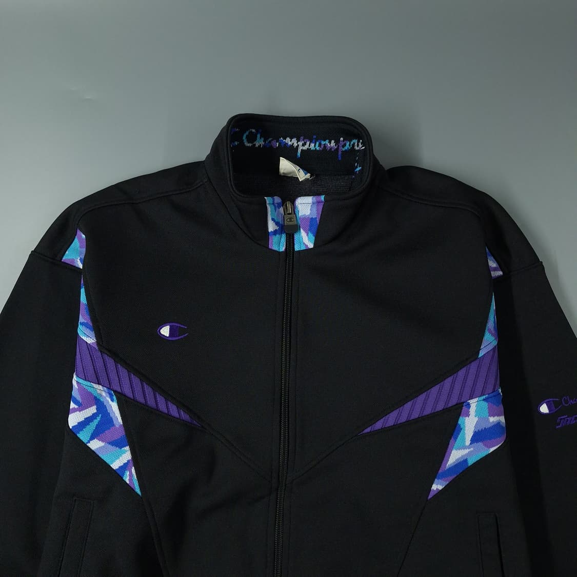 챔피온 90s JP 블랙 블루 퍼플 기하학패턴 올드스쿨 트랙탑 집업 져지 상품이미지3