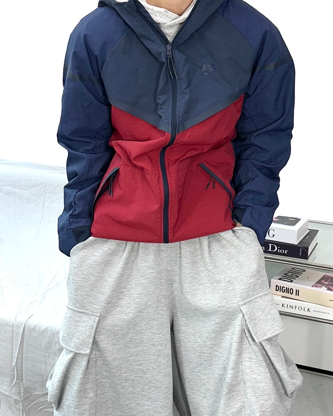 나이키 레드 네이비 테크팩 후드 바람막이 XL 상품이미지1