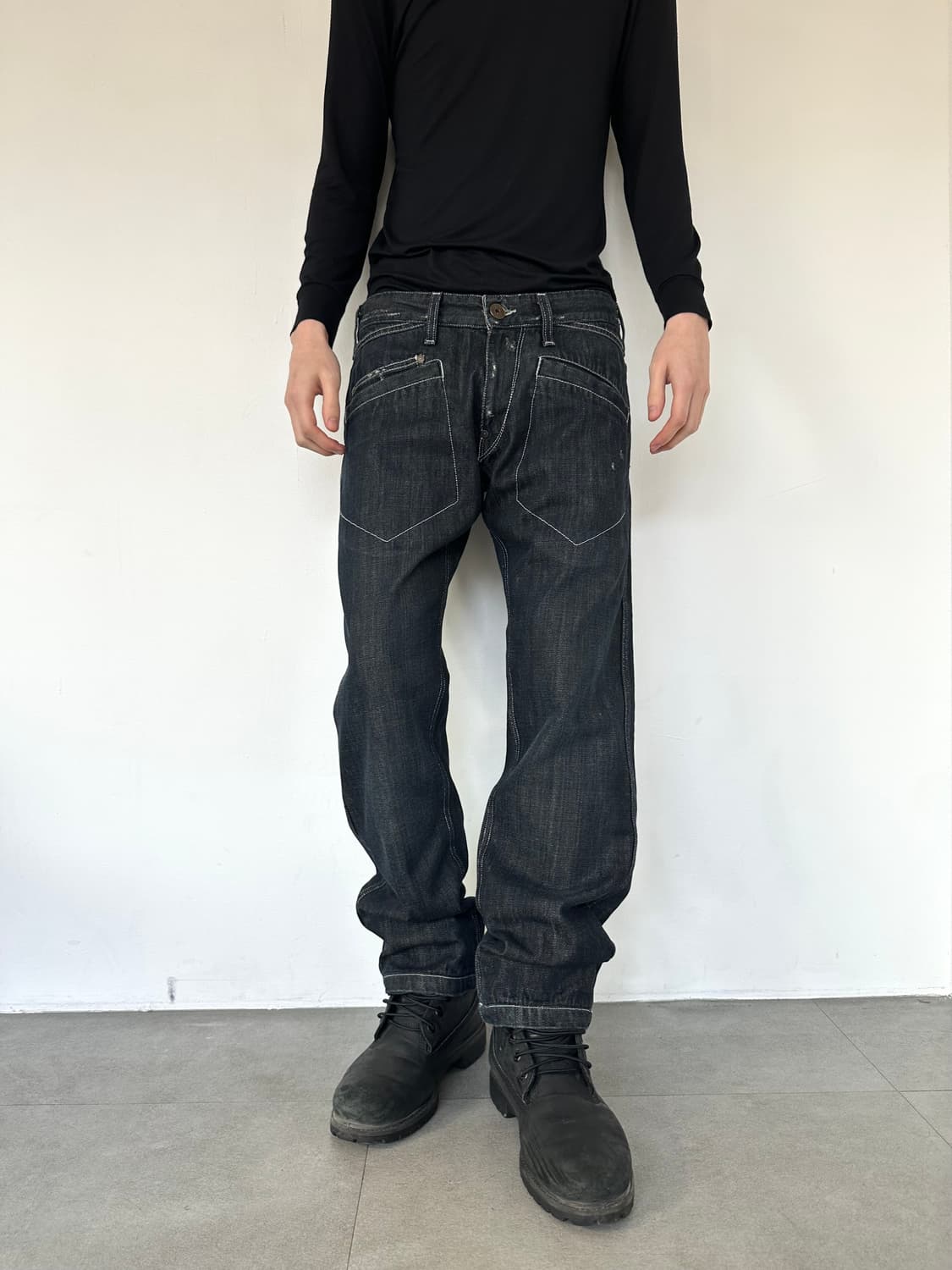 알마니 2000s 디스트로이드 포켓 새깅진 상품이미지1