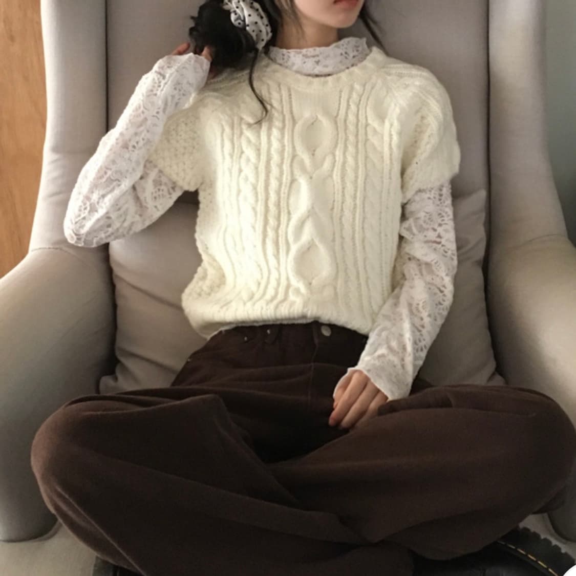 케이블 반팔 니트  상품이미지2