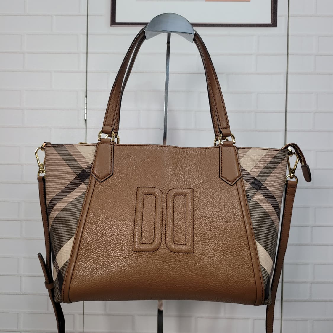 닥스 브라운 체크 가죽 숄더백 토트백 가방 새상품급 상품이미지2