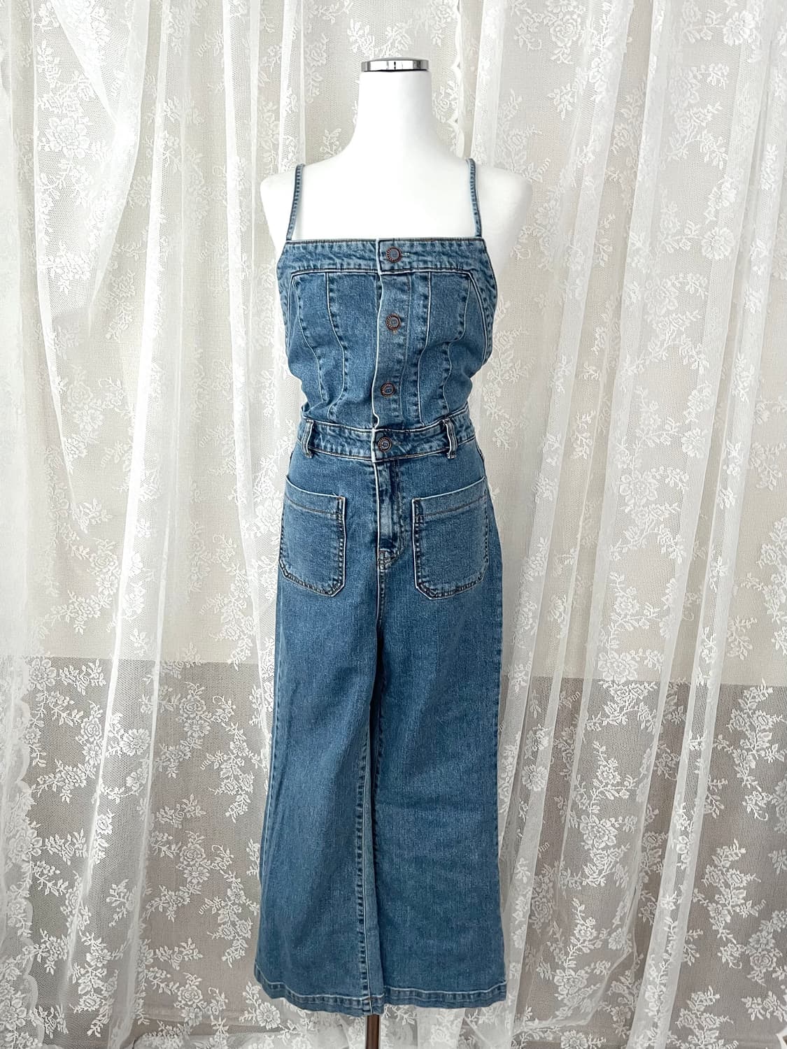 55) 에고이스트 데님 점프수트 중청 상품이미지1